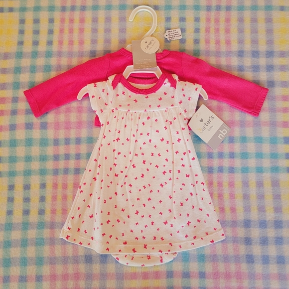 CARTER'S ♡ Precious White w/Pink Butterflies 2pc Onesie Dress w/Pink Sweater NB - Picture 6 of 9